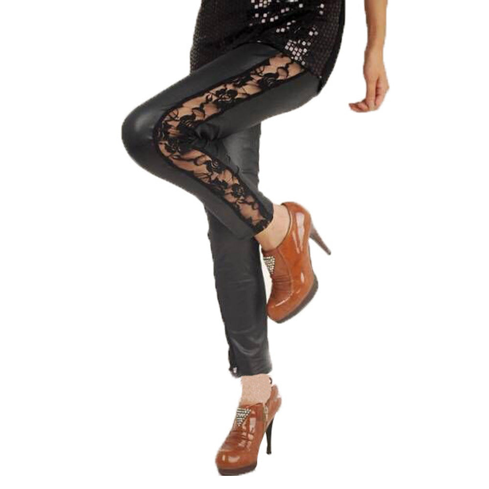 Damen Elegante Leggings mit floralen Spitzenakzenten EB