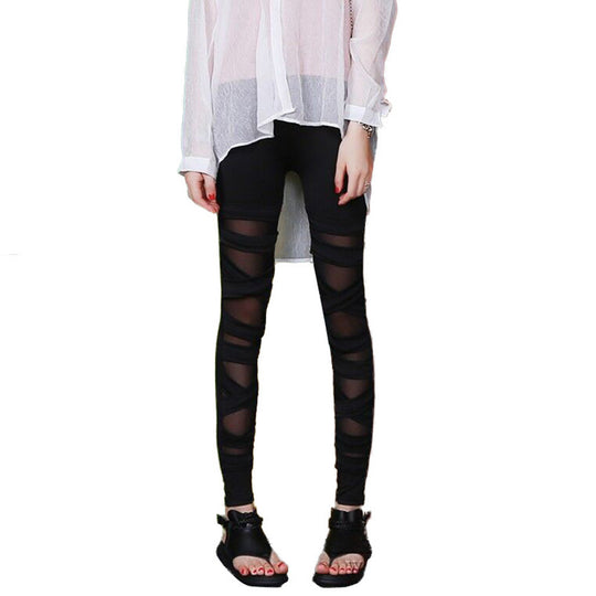 Damen Modische Leggings mit transparenten Einsätzen und einzigartigem Schnitt EB