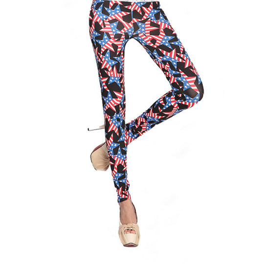 Damen Leggings mit auffälligem Sternen- und Streifenprint EB