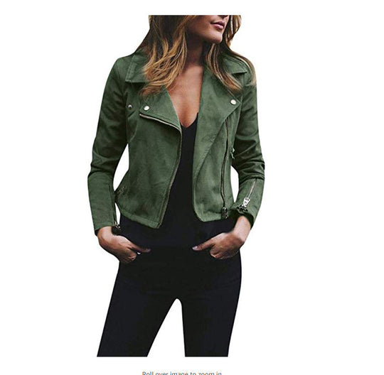 Damen nan taillierte Bikerjacke aus Veloursimitat mit asymmetrischem Reißverschluss und Reißverschlussärmeln EB