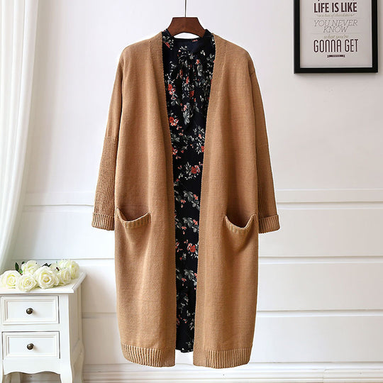 Damen Bequemer Strickcardigan mit Taschen und offenem Schnitt EB