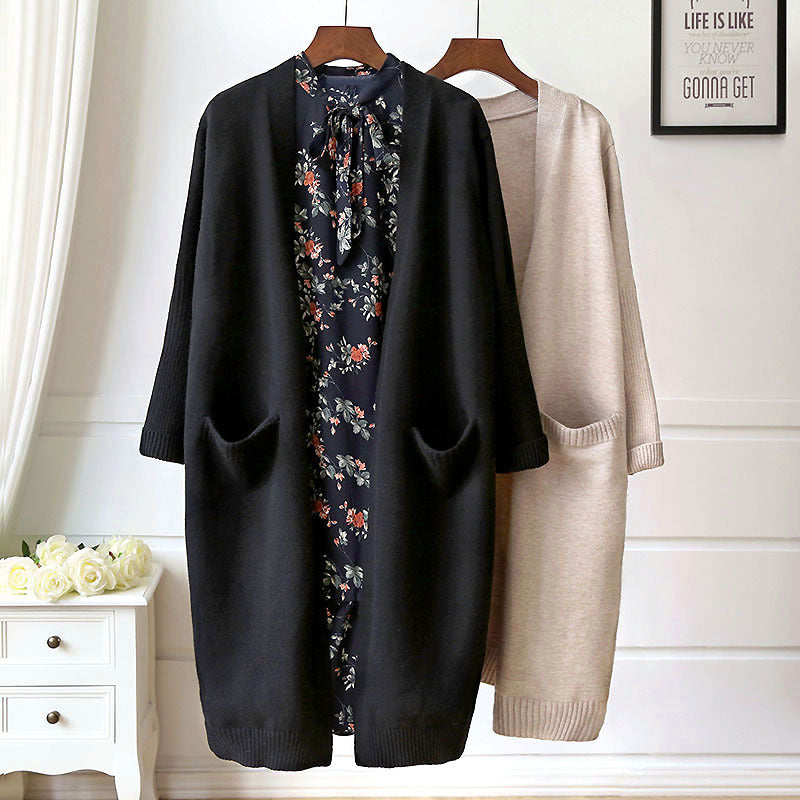 Damen Bequemer Strickcardigan mit Taschen und offenem Schnitt EB