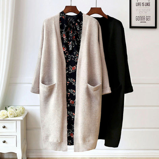 Damen Bequemer Strickcardigan mit Taschen und offenem Schnitt EB