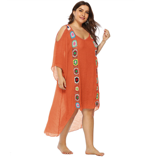 Damen mit floralem Stickdesign Strandüberwurf EB
