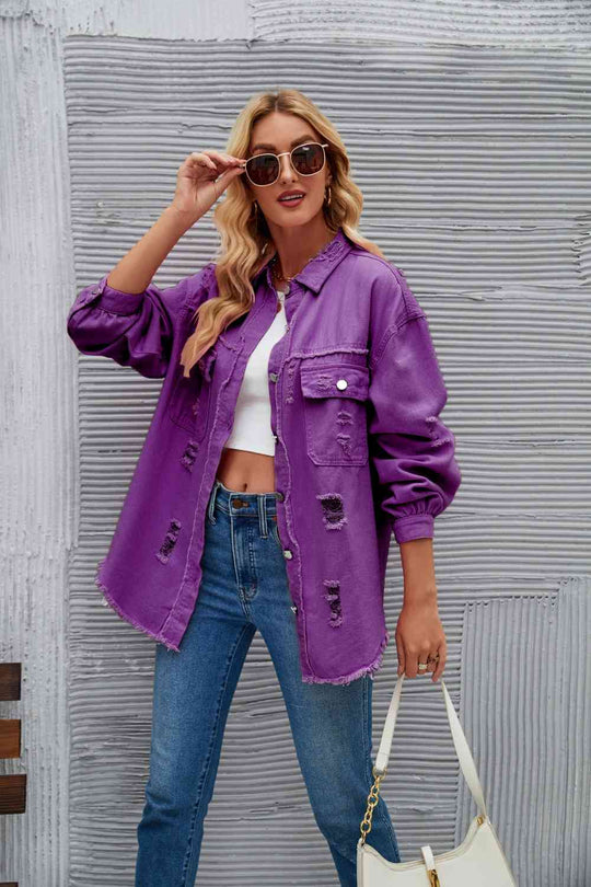 EB | Zerrissene Rohsaum-Denimjacke