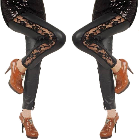 Damen Elegante Leggings mit floralen Spitzenakzenten EB