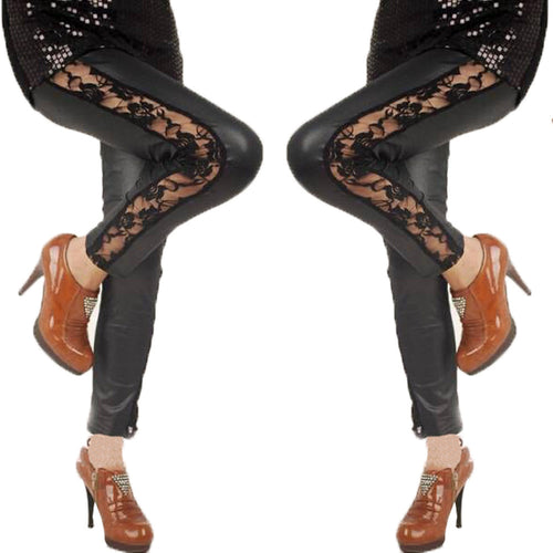 Damen Elegante Leggings mit floralen Spitzenakzenten EB