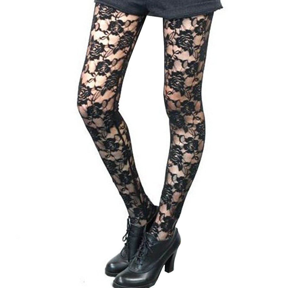 Damen Leggings mit eleganten Spitzen-Details und hohem Bund EB