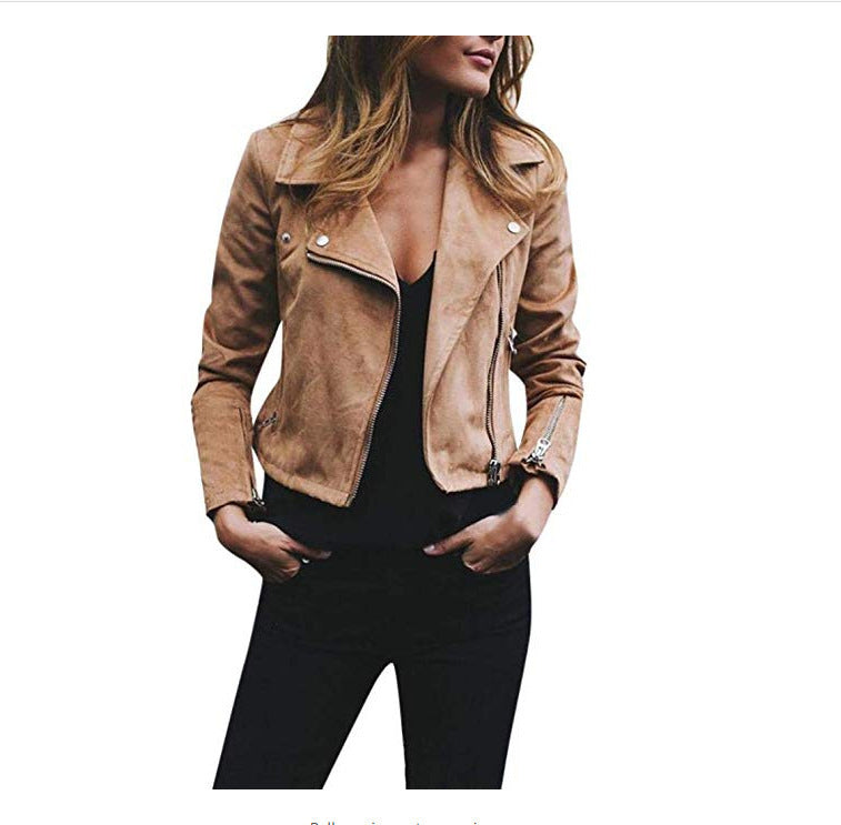 Damen nan taillierte Bikerjacke aus Veloursimitat mit asymmetrischem Reißverschluss und Reißverschlussärmeln EB