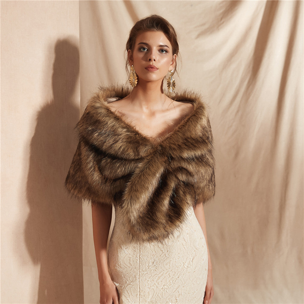 Damen Eleganter Kunstfell Schal EB