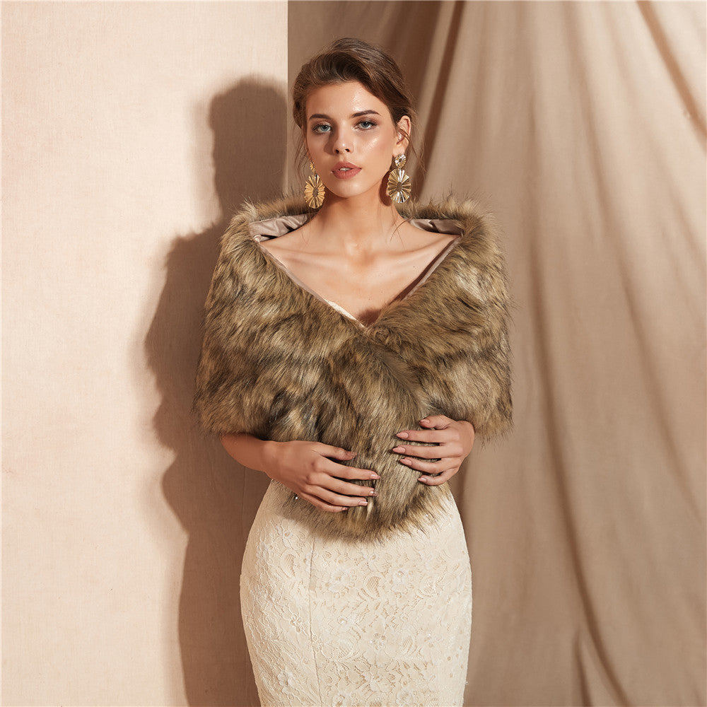 Damen Eleganter Kunstfell Schal EB