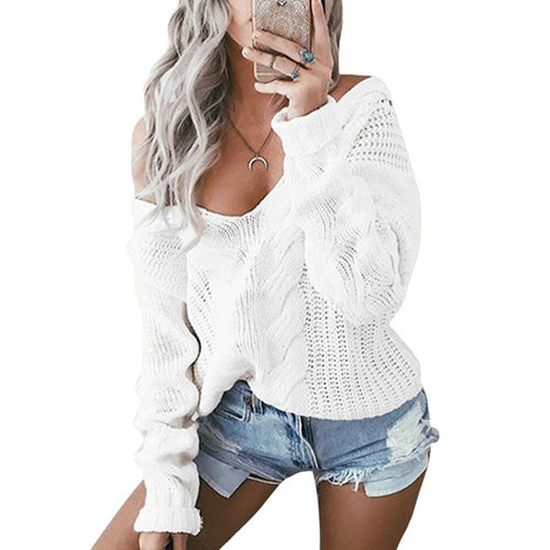 Damen Strickpullover mit offener Schulter und Zopfdesign EB
