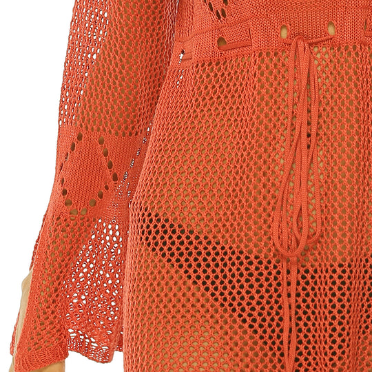 Damen luftiger Strandkimono mit eleganten Häkelmustern EB