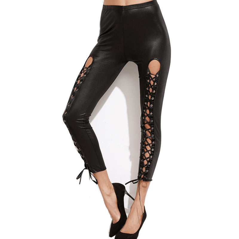 Damen Leggings mit innovativem Cut-Out und verstellbarem Schnürdesign EB