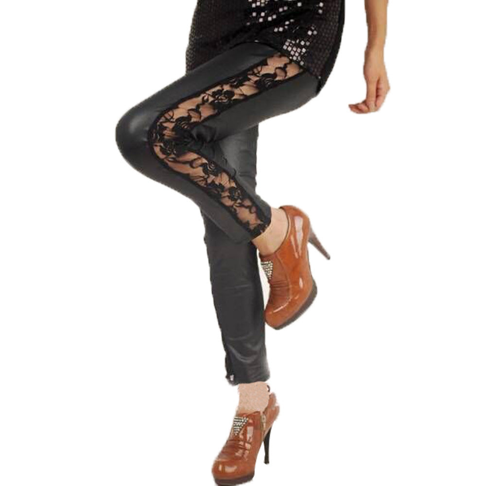 Damen Elegante Leggings mit floralen Spitzenakzenten EB