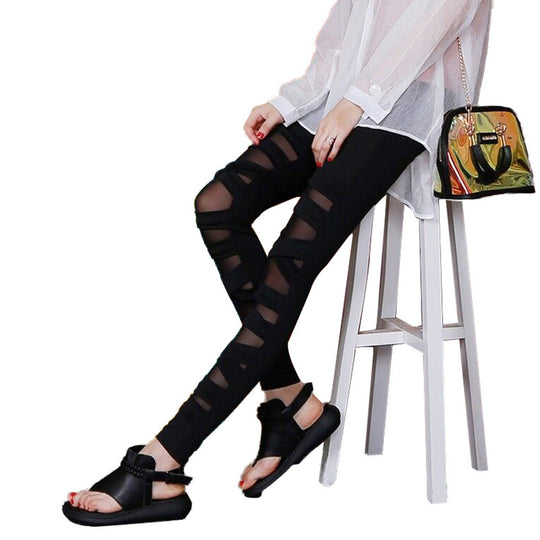 Damen Modische Leggings mit transparenten Einsätzen und einzigartigem Schnitt EB