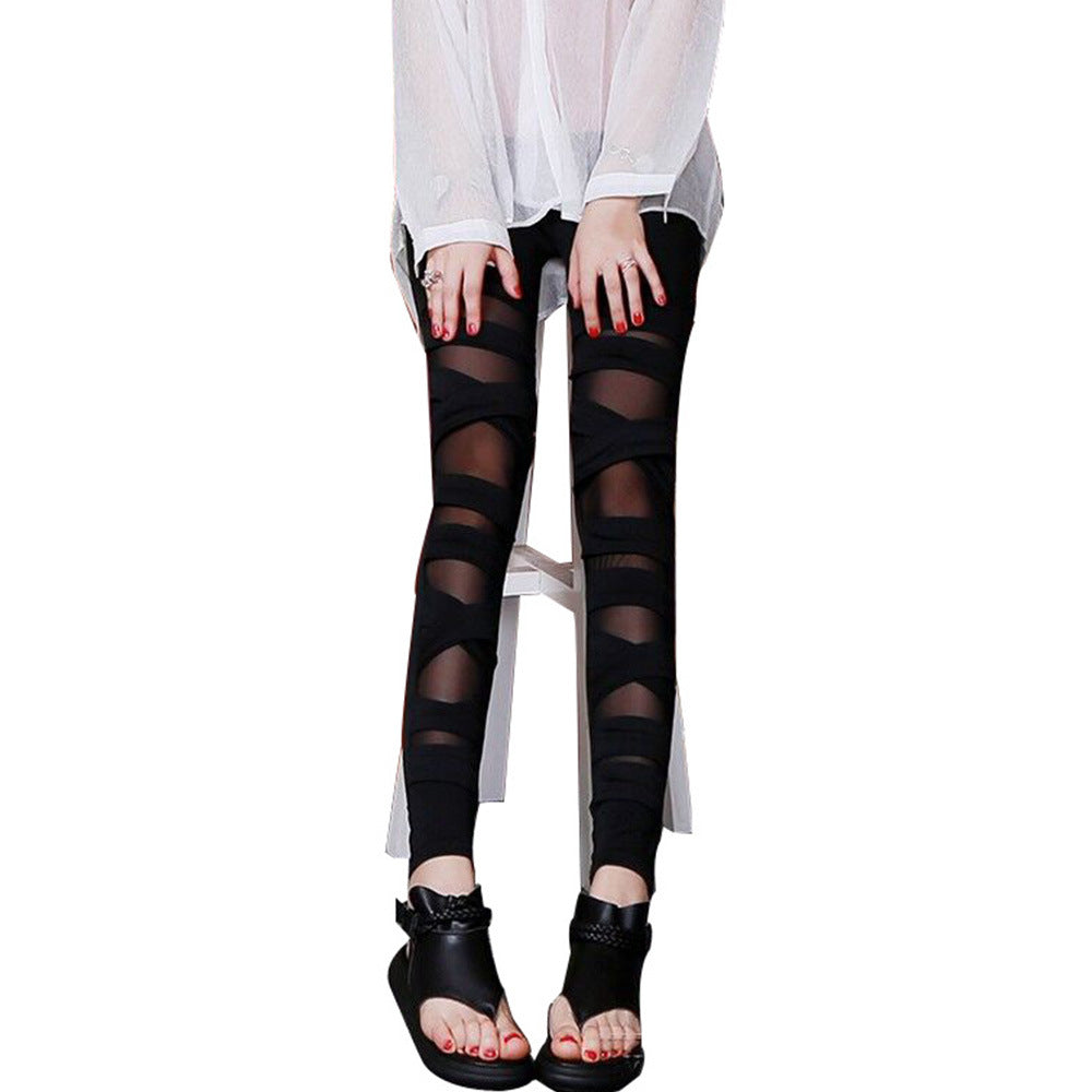 Damen Modische Leggings mit transparenten Einsätzen und einzigartigem Schnitt EB