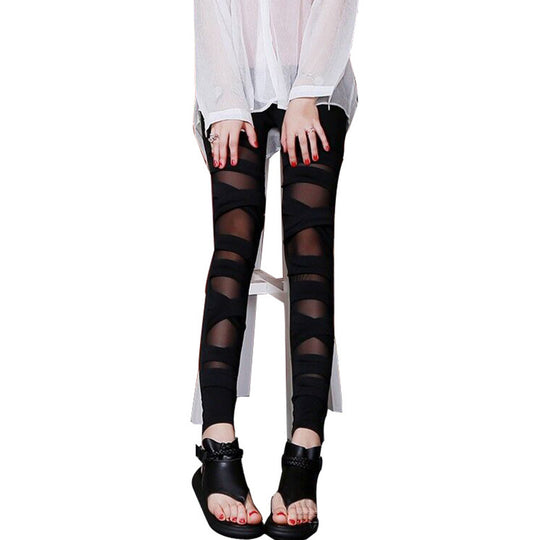 Damen Modische Leggings mit transparenten Einsätzen und einzigartigem Schnitt EB