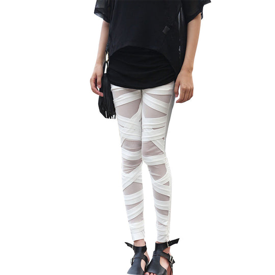 Damen Modische Leggings mit transparenten Einsätzen und einzigartigem Schnitt EB