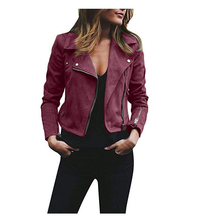 Damen nan taillierte Bikerjacke aus Veloursimitat mit asymmetrischem Reißverschluss und Reißverschlussärmeln EB