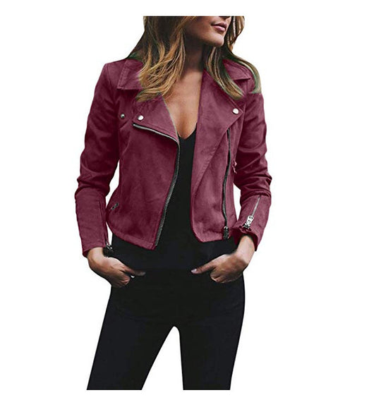Damen nan taillierte Bikerjacke aus Veloursimitat mit asymmetrischem Reißverschluss und Reißverschlussärmeln EB