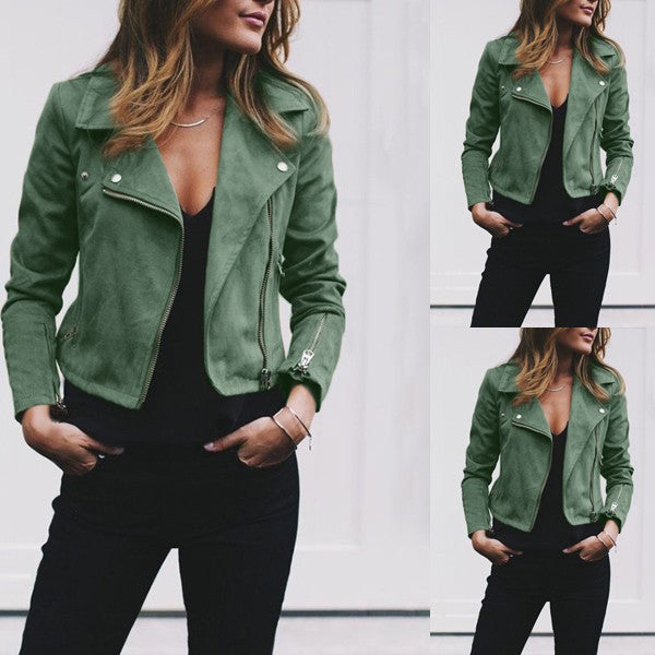 Damen nan taillierte Bikerjacke aus Veloursimitat mit asymmetrischem Reißverschluss und Reißverschlussärmeln EB