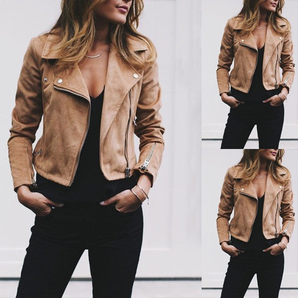 Damen nan taillierte Bikerjacke aus Veloursimitat mit asymmetrischem Reißverschluss und Reißverschlussärmeln EB