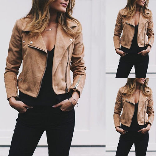 Damen nan taillierte Bikerjacke aus Veloursimitat mit asymmetrischem Reißverschluss und Reißverschlussärmeln EB