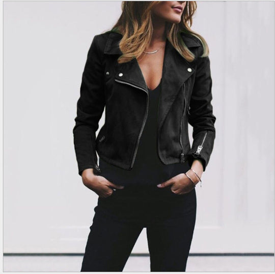 Damen nan taillierte Bikerjacke aus Veloursimitat mit asymmetrischem Reißverschluss und Reißverschlussärmeln EB