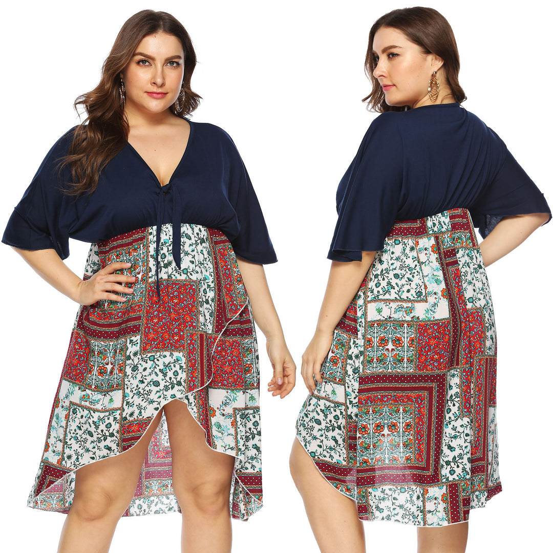 Damen Sommerkleid mit asymmetrischem Saum und floralem Muster EB