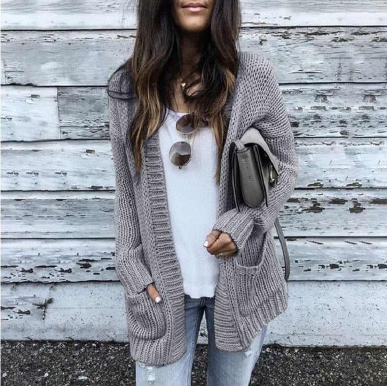 Damen Grobstrickjacke mit großen Taschen und lässigem Schnitt EB