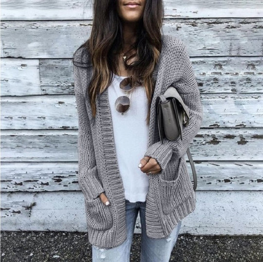 Damen Grobstrickjacke mit großen Taschen und lässigem Schnitt EB