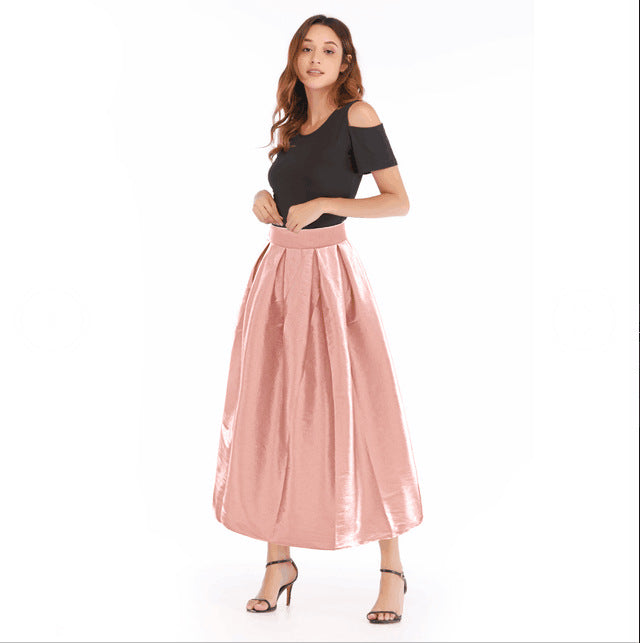 Damen Maxirock aus schimmerndem Satin mit weitem Schnitt EB