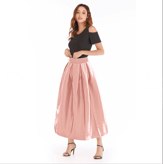 Damen Maxirock aus schimmerndem Satin mit weitem Schnitt EB