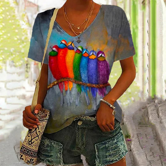EB | Bunte T-Shirt mit Abstraktem Vogel