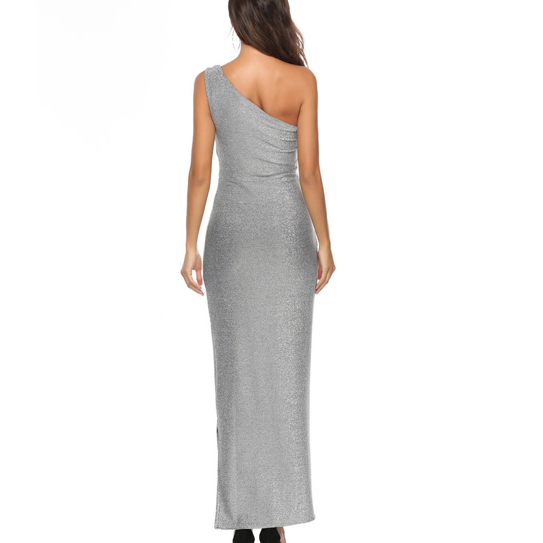 Damen Elegantes Maxikleid mit asymmetrischem Schnitt und schimmerndem Stoff EB