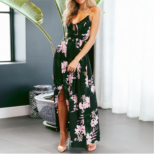 Damen Maxikleid mit floralem Design und sexy SchlitzEB