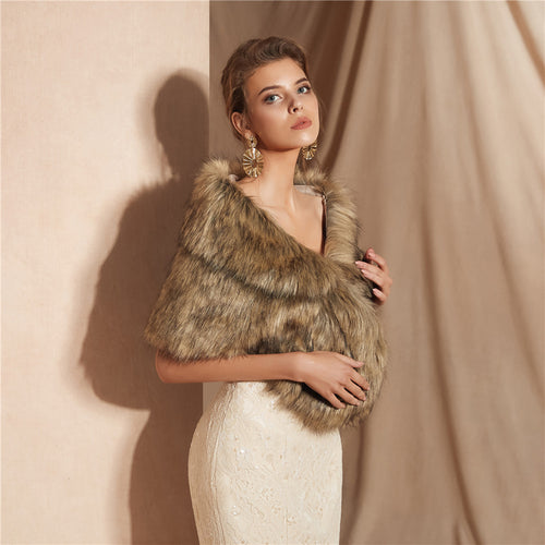 Damen Eleganter Kunstfell Schal EB