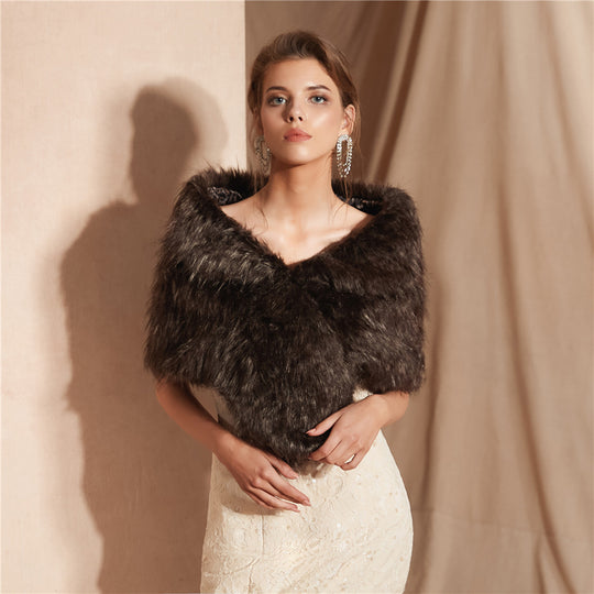 Damen Eleganter Kunstfell Schal EB