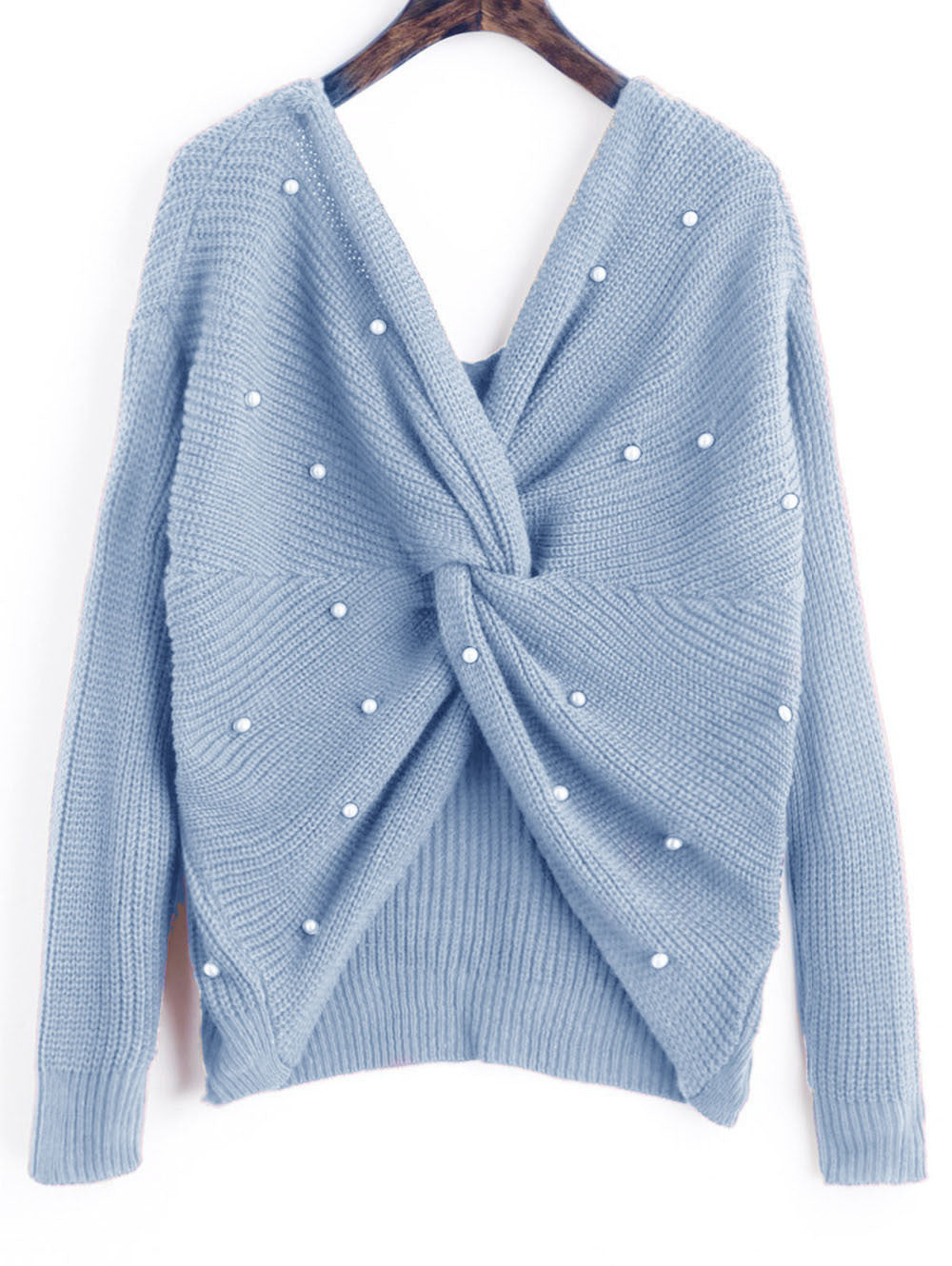 Damen Strickpullover mit asymmetrischem Rückendesign und perlenverzierten Elementen EB