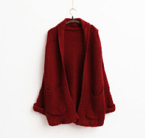 Damen grober Strick-Cardigan mit offenen Ärmeln und praktischen Taschen EB