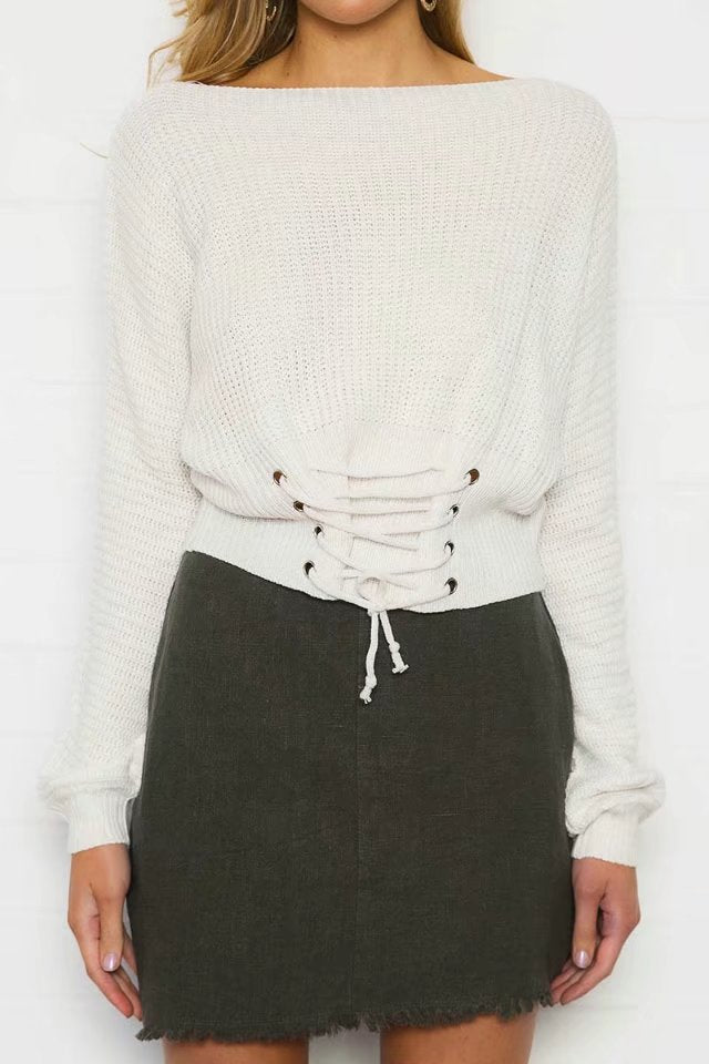 Damen Crop-Strickpullover mit Lacedetail EB