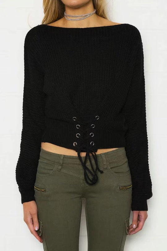 Damen Crop-Strickpullover mit Lacedetail EB