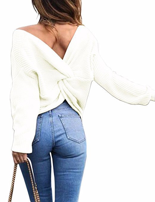 Damen lässiger Strickpullover mit tiefem Rückendetail und übergroßem Schnitt EB
