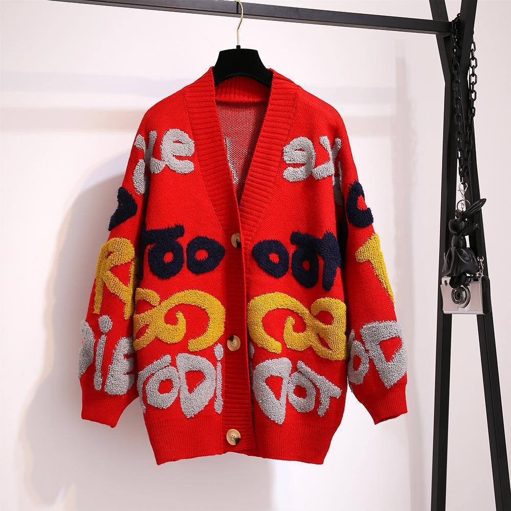 Damen Grobstrick-Cardigan mit bunten grafischen Mustern und komfortablen Knopfdetails EB