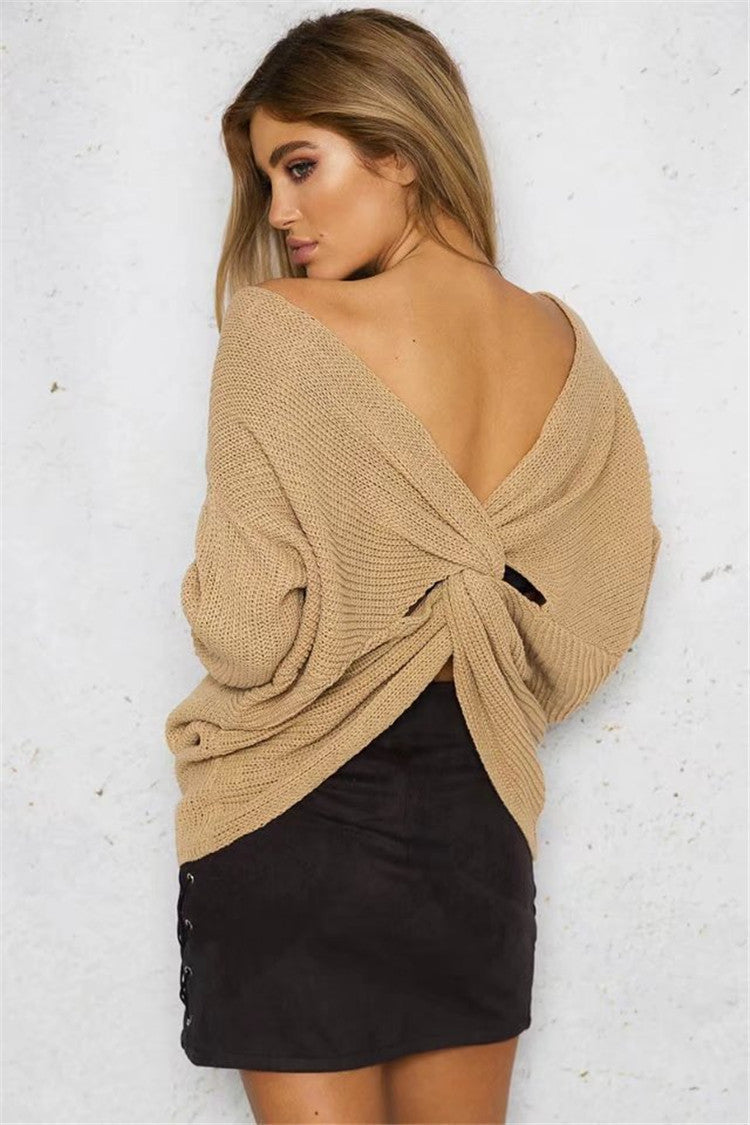 Damen lässiger Strickpullover mit tiefem Rückendetail und übergroßem Schnitt EB