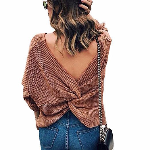 Damen lässiger Strickpullover mit tiefem Rückendetail und übergroßem Schnitt EB