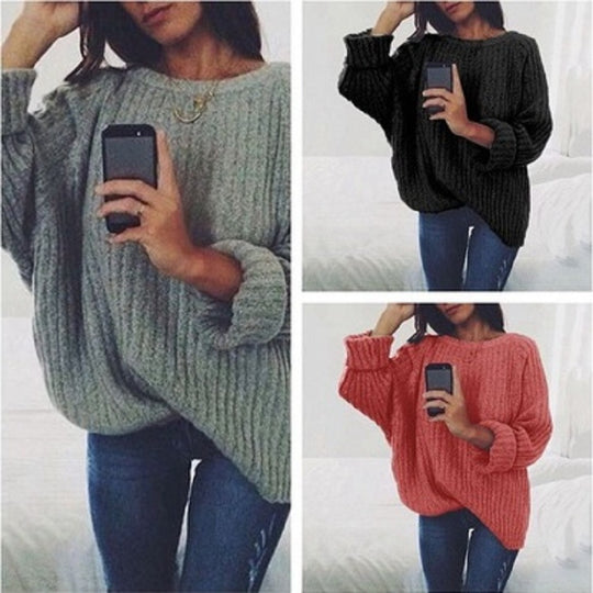 Damen Grobstrickpullover mit überschnittenen Schultern und lässigem Schnitt EB