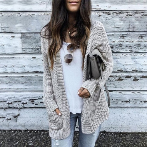 Damen Grobstrick-Cardigan mit aufgesetzten Taschen und lässigem Schnitt EB