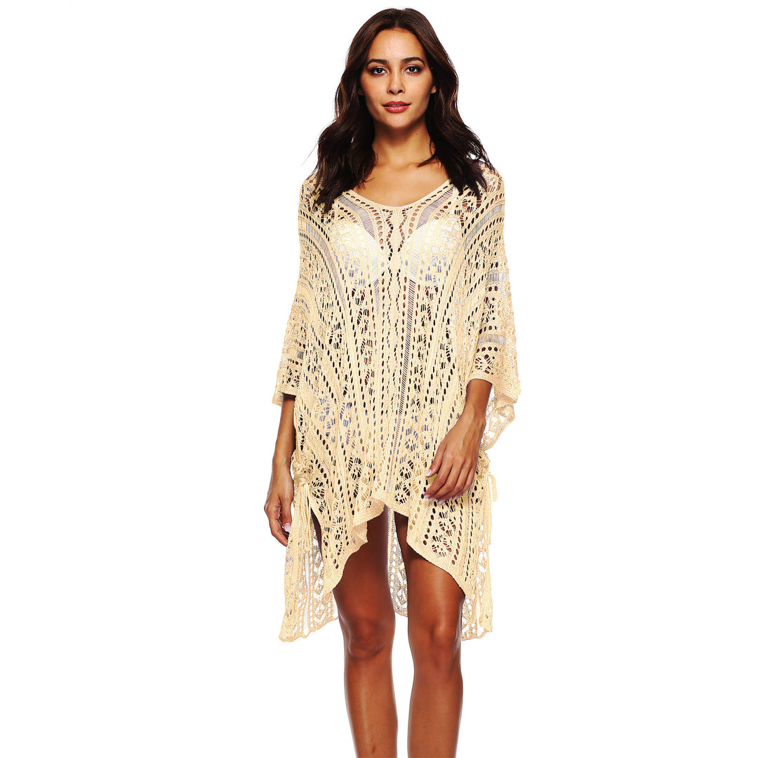 Damen lässiger Häkel-Kaftan mit stilvollem V-Ausschnitt EB